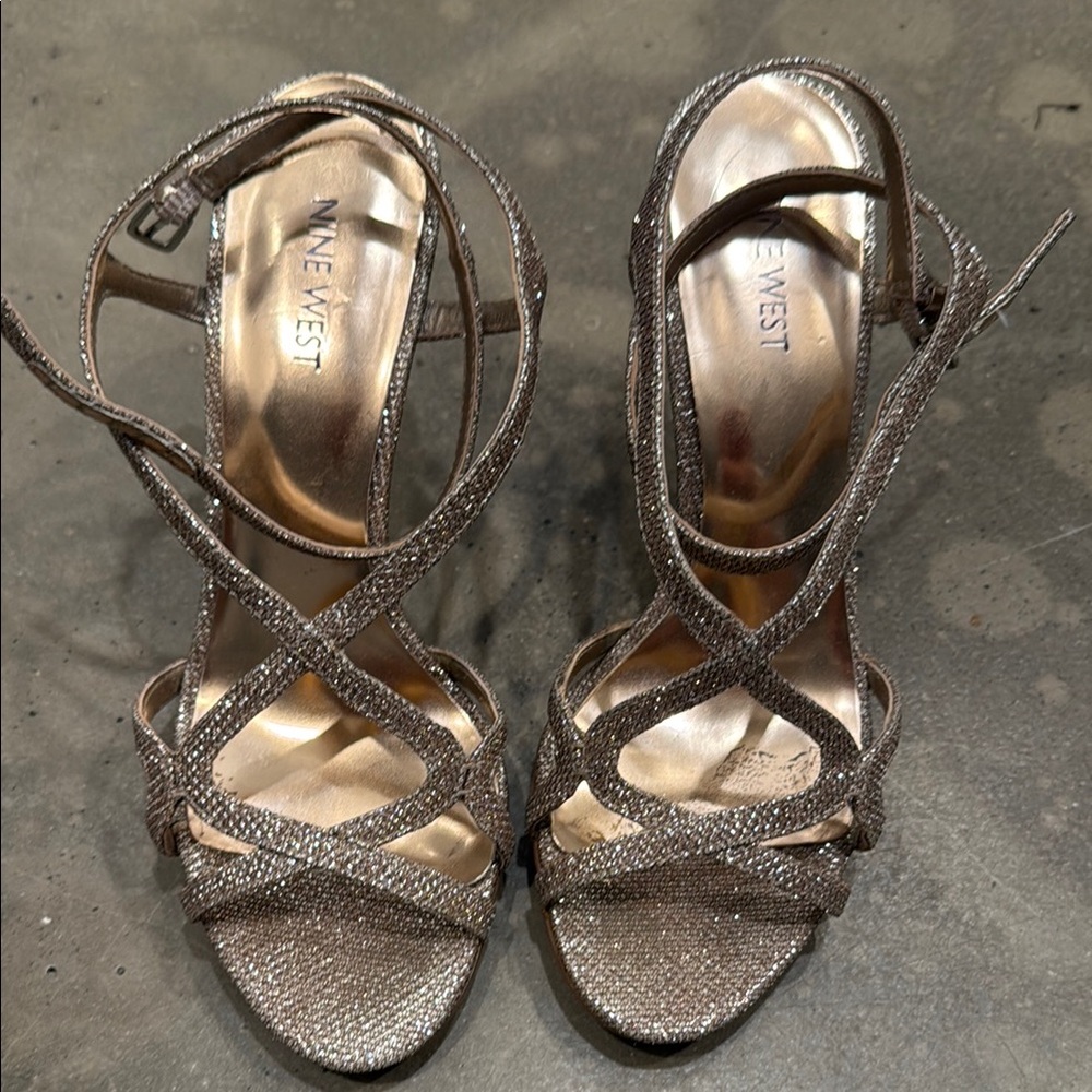 Nine West Gold Heels Strappy Evening Shoes